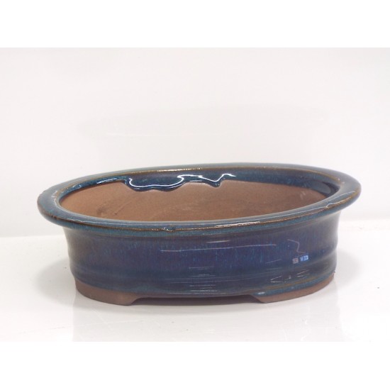 6 Inch  Blue oval glazed pot
